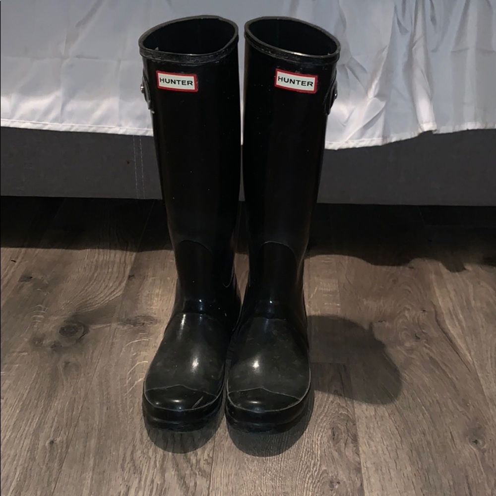 Black Gloss TALL Hunter Boots Size 8